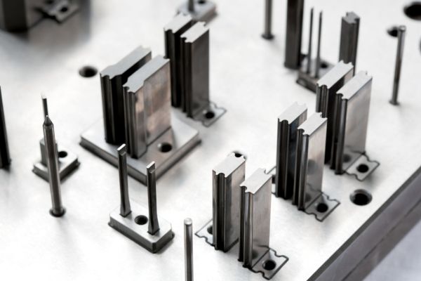 Series of components machined through Wire Electro-Discharge Machining. 